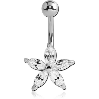 RHODIUM PLATED JEWELED FLOWER FASHION NAVEL BANANA