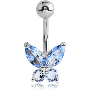 RHODIUM PLATED BRASS JEWELLED BUTTERFLY NAVEL BANANA