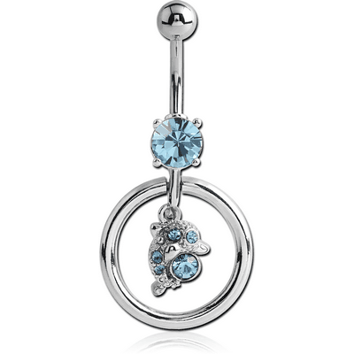 RHODIUM PLATED JEWELED HOOP FASHION NAVEL BANANA