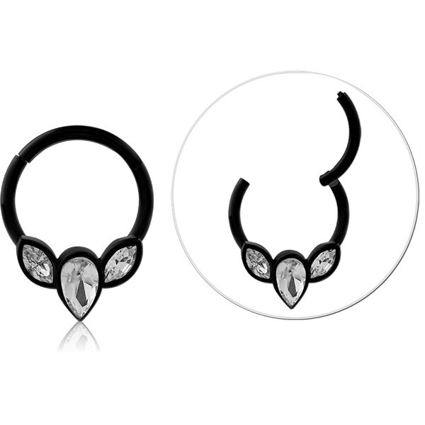 BLACK PVD COATED SURGICAL STEEL JEWELED HINGED SEGMENT RING