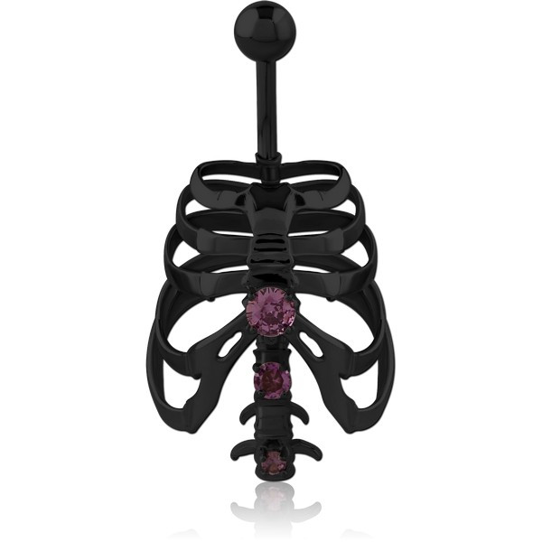 BLACK PVD COATED BRASS JEWELED NAVEL BANANA