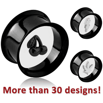 BLACK PVD COATED SURGICAL STEEL DOUBLE FLARED TUNNEL WITH FLOATING CHARM