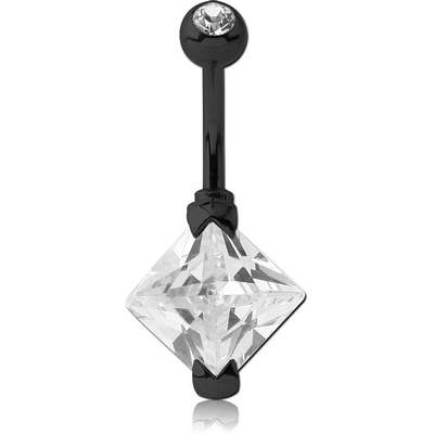 BLACK PVD COATED SURGICAL STEEL SQUARE 10MM CZ DOUBLE JEWELLED NAVEL BANANA