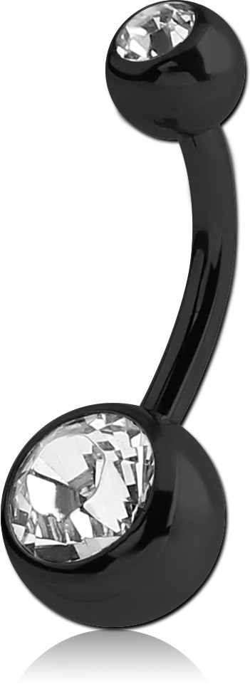 BLACK PVD COATED SURGICAL STEEL DOUBLE PREMIUM CRYSTAL JEWELED NAVEL BANANA