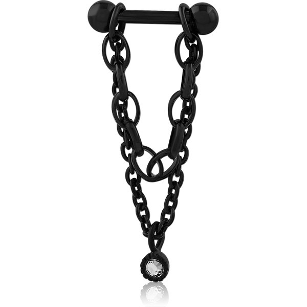 BLACK PVD COATED SURGICAL STEEL TRAGUS MICRO BARBELL WITH CHAIN