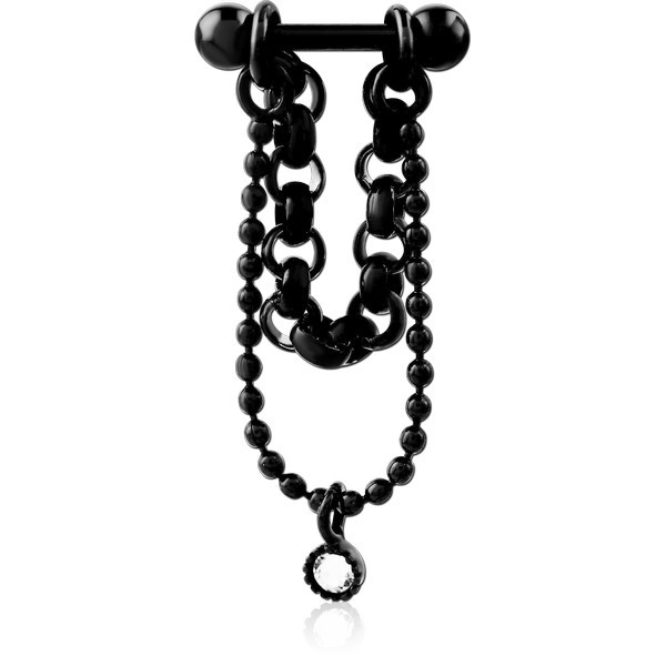 BLACK PVD COATED SURGICAL STEEL TRAGUS MICRO BARBELL WITH CHAIN