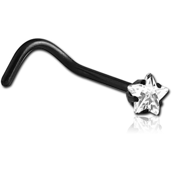 BLACK PVD COATED SURGICAL STEEL CURVED PRONG SET STAR JEWELED NOSE STUD