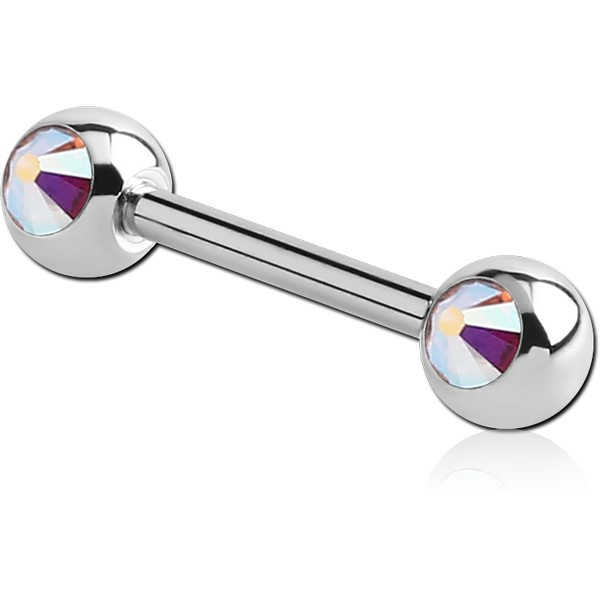 SURGICAL STEEL DOUBLE SIDE HIGH END CRYSTALS JEWELLED NIPPLE BARBELL