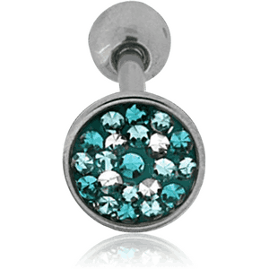 SURGICAL STEEL MULTI COLOR CRYSTALINE JEWELED FLAT BARBELL