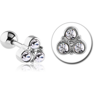 SURGICAL STEEL JEWELED TRINITY TRAGUS BARBELL