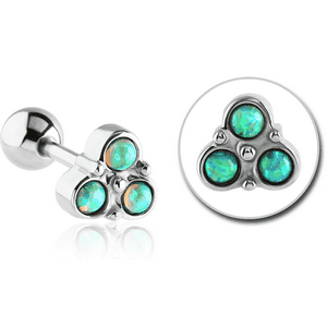 SURGICAL STEEL SYNTHETIC OPAL TRINITY TRAGUS BARBELL