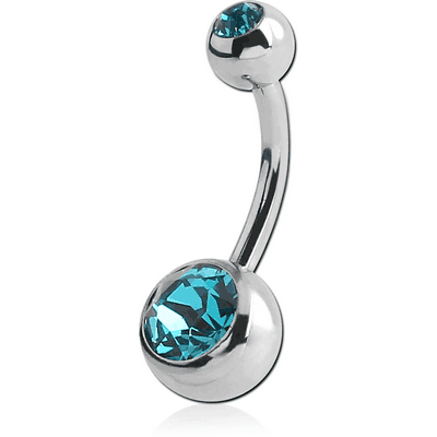 SURGICAL STEEL DOUBLE SWAROVSKI CRYSTALS JEWELLED NAVEL BANANA