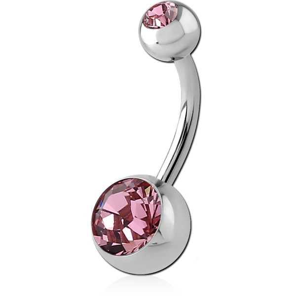 SURGICAL STEEL DOUBLE PREMIUM CRYSTALS JEWELLED NAVEL BANANA