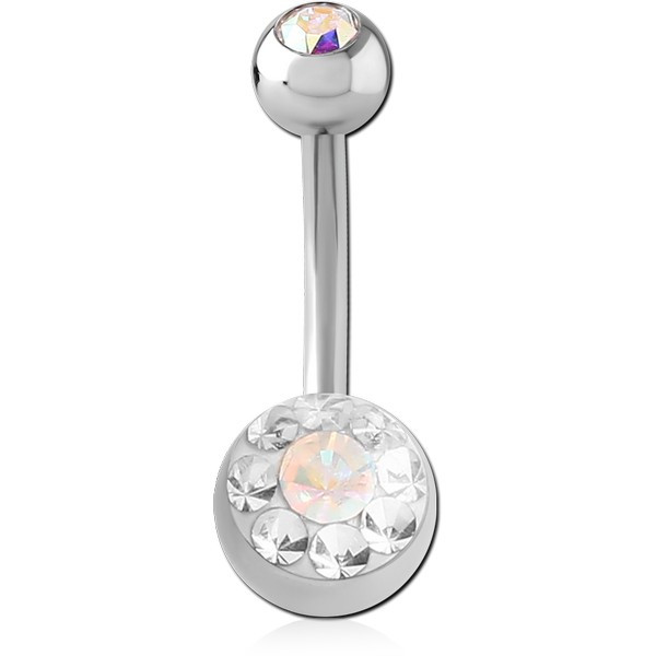 SURGICAL STEEL CRYSTALINE DOUBLE JEWELLED NAVEL BANANA