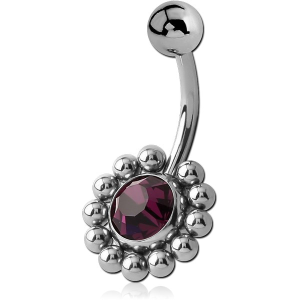 SURGICAL STEEL FLOWER JEWELLED NAVEL BANANA