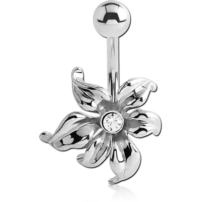 RHODIUM PLATED JEWELED FLOWER FASHION NAVEL BANANA