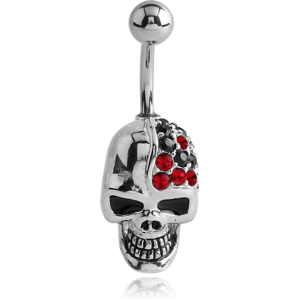 RHODIUM PLATED BRASS JEWELLED NAVEL BANANA - SKULL