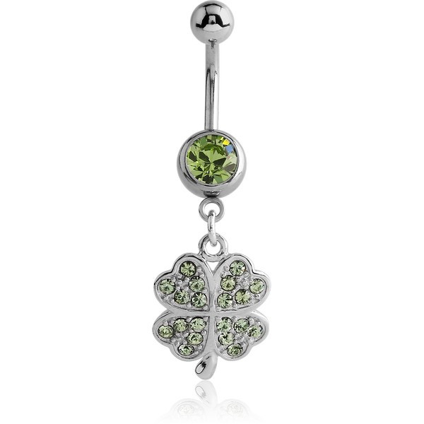 SURGICAL STEEL JEWELED NAVEL BANANA WITH DANGLING CHARM - SHAMROCK