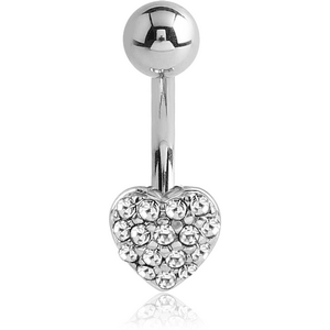 RHODIUM PLATED VALUE JEWELED HEART FASHION NAVEL BANANA