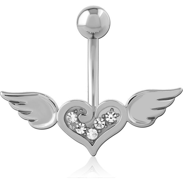 RHODIUM PLATED BRASS JEWELED NAVEL BANANA