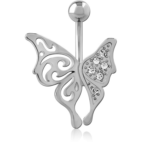 RHODIUM PLATED BRASS JEWELED NAVEL BANANA