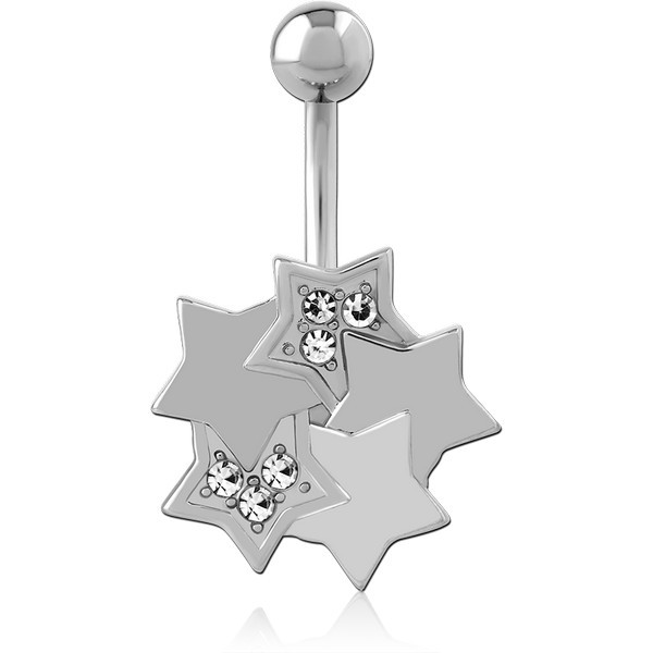 RHODIUM PLATED BRASS JEWELED NAVEL BANANA