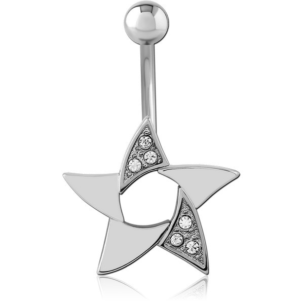 RHODIUM PLATED BRASS JEWELED NAVEL BANANA