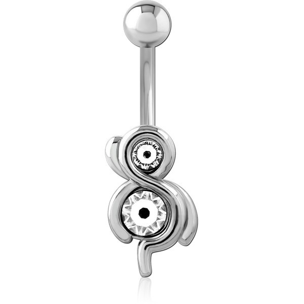 RHODIUM PLATED BRASS JEWELED NAVEL BANANA