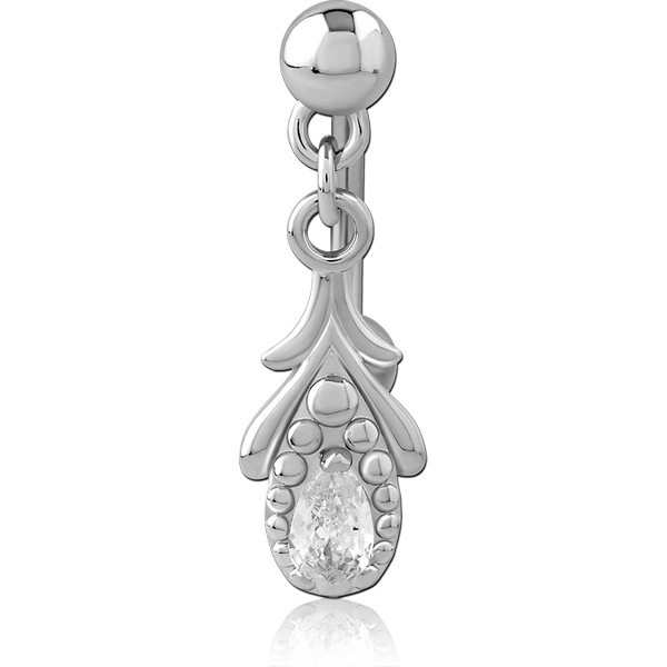 RHODIUM PLATED BRASS JEWELED NAVEL BANANA
