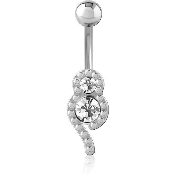 RHODIUM PLATED BRASS JEWELED NAVEL BANANA
