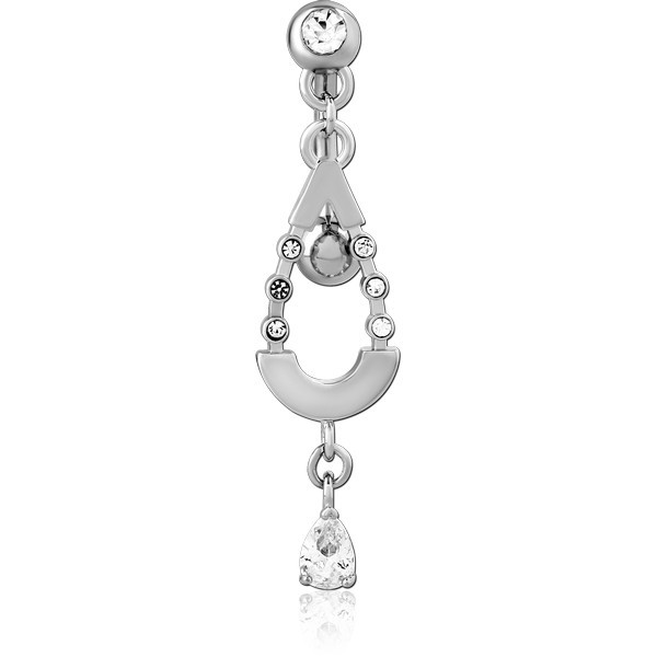 RHODIUM PLATED BRASS JEWELED NAVEL BANANA