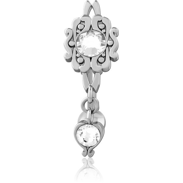 RHODIUM PLATED BRASS JEWELED NAVEL BANANA