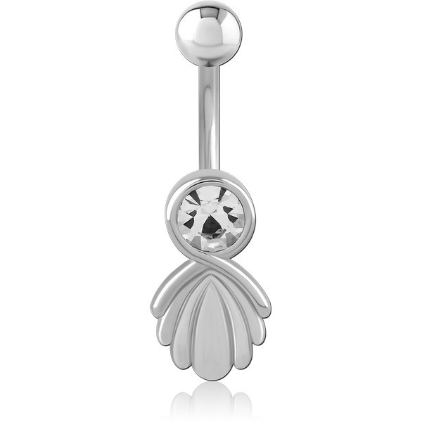 RHODIUM PLATED BRASS JEWELED NAVEL BANANA