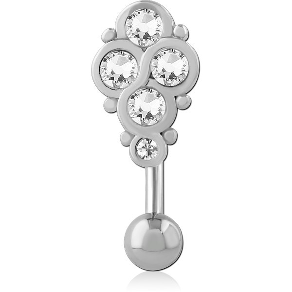 RHODIUM PLATED BRASS JEWELED NAVEL BANANA