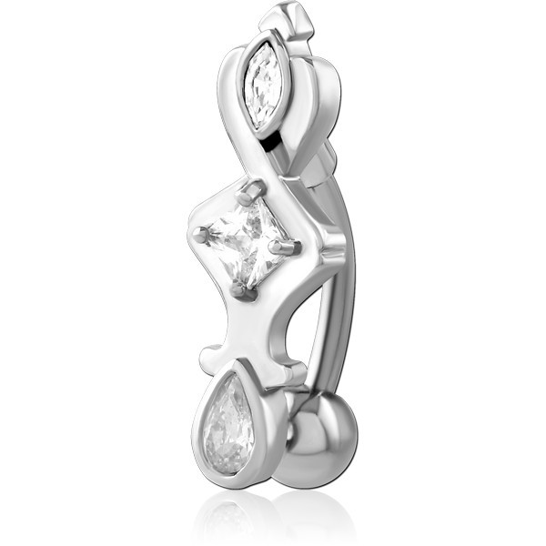 RHODIUM PLATED BRASS JEWELED NAVEL BANANA
