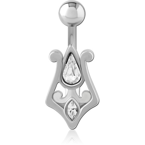 RHODIUM PLATED BRASS JEWELED NAVEL BANANA