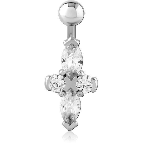 RHODIUM PLATED BRASS JEWELED NAVEL BANANA