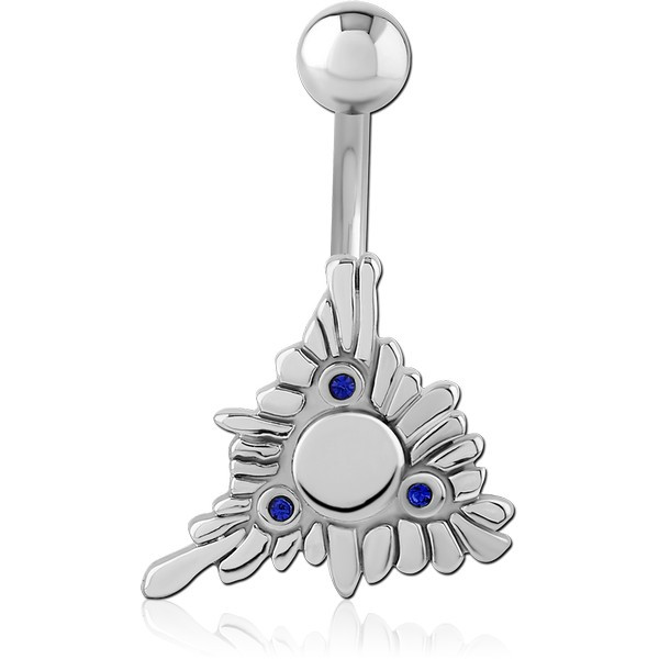 RHODIUM PLATED BRASS JEWELED NAVEL BANANA