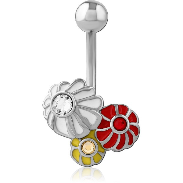 RHODIUM PLATED BRASS JEWELED NAVEL BANANA