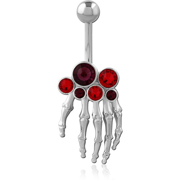 RHODIUM PLATED BRASS JEWELED NAVEL BANANA