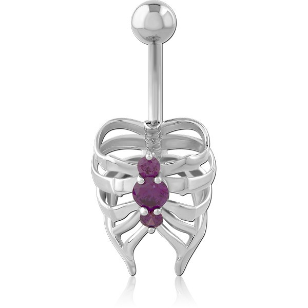 RHODIUM PLATED BRASS JEWELED NAVEL BANANA