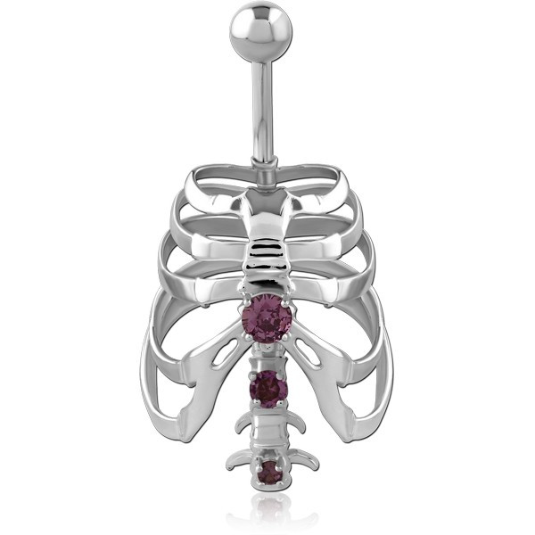 RHODIUM PLATED BRASS JEWELED NAVEL BANANA