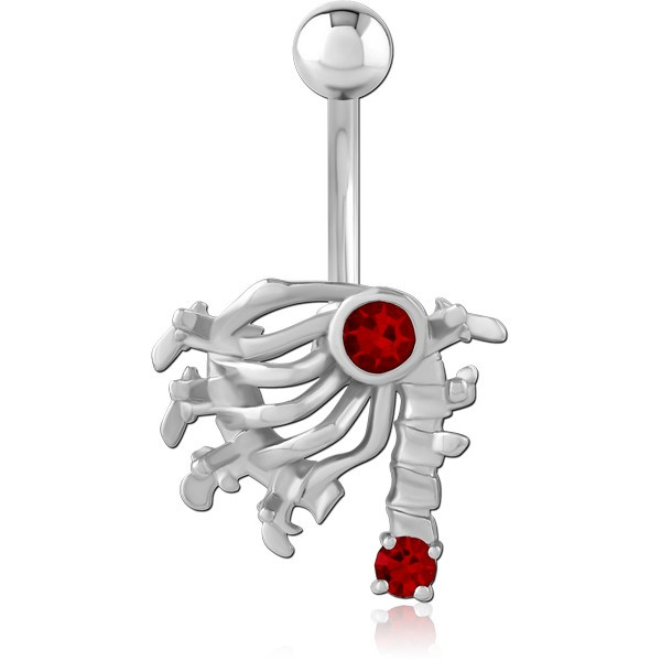RHODIUM PLATED BRASS JEWELED NAVEL BANANA