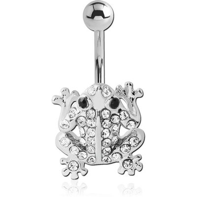 RHODIUM PLATED BRASS CRYSTALINE JEWELLED NAVEL BANANA - FROG