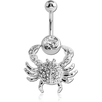 SURGICAL STEEL JEWELLED NAVEL BANANA WITH DANGLING CHARM - CLIP-ON CRAB