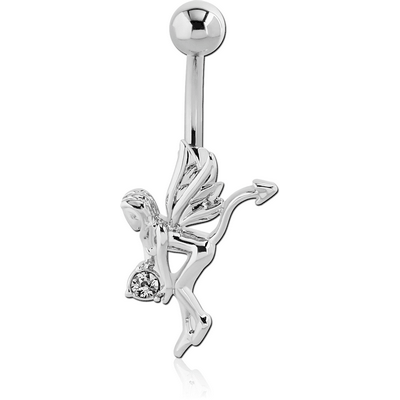 RHODIUM PLATED BRASS JEWELLED NAVEL BANANA - FAIRY