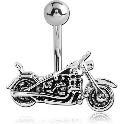 RHODIUM PLATED BRASS JEWELLED NAVEL BANANA - MOTORCYCLE
