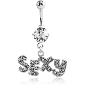 RHODIUM PLATED JEWELED FASHION NAVEL BANANA WITH SEXY CHARM