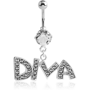 RHODIUM PLATED JEWELLED FASHION NAVEL BANANA WITH DIVA CHARM