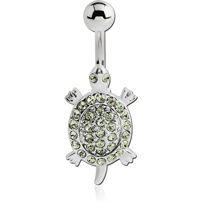 RHODIUM PLATED BRASS JEWELLED NAVEL BANANA - TURTLE